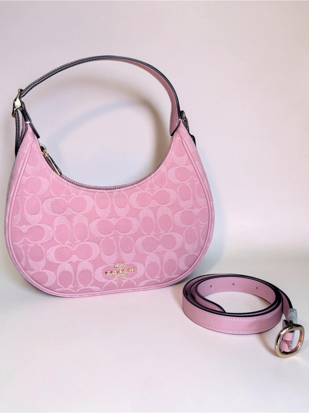 Coach Emily Pink Denim Signature Canvas Hobo Bag